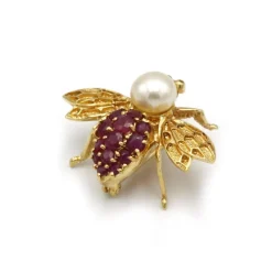 Broche Abeille - Or, rubis & perle