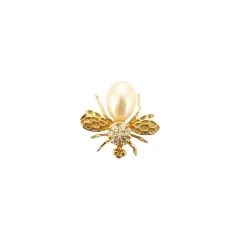 Broche abeille or, diamants et perle