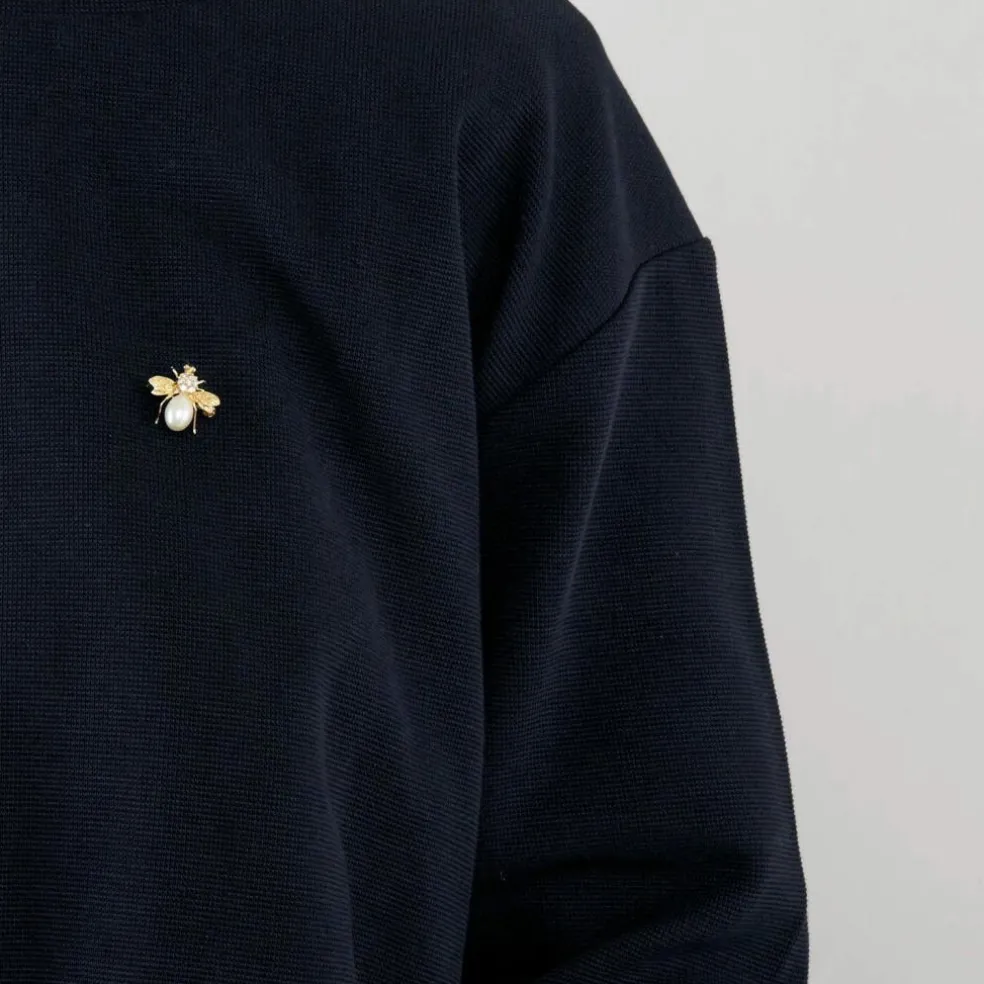 Broche abeille or, diamants et perle