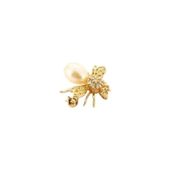 Broche abeille or, diamants et perle