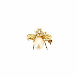 Broche abeille or, diamants et perle