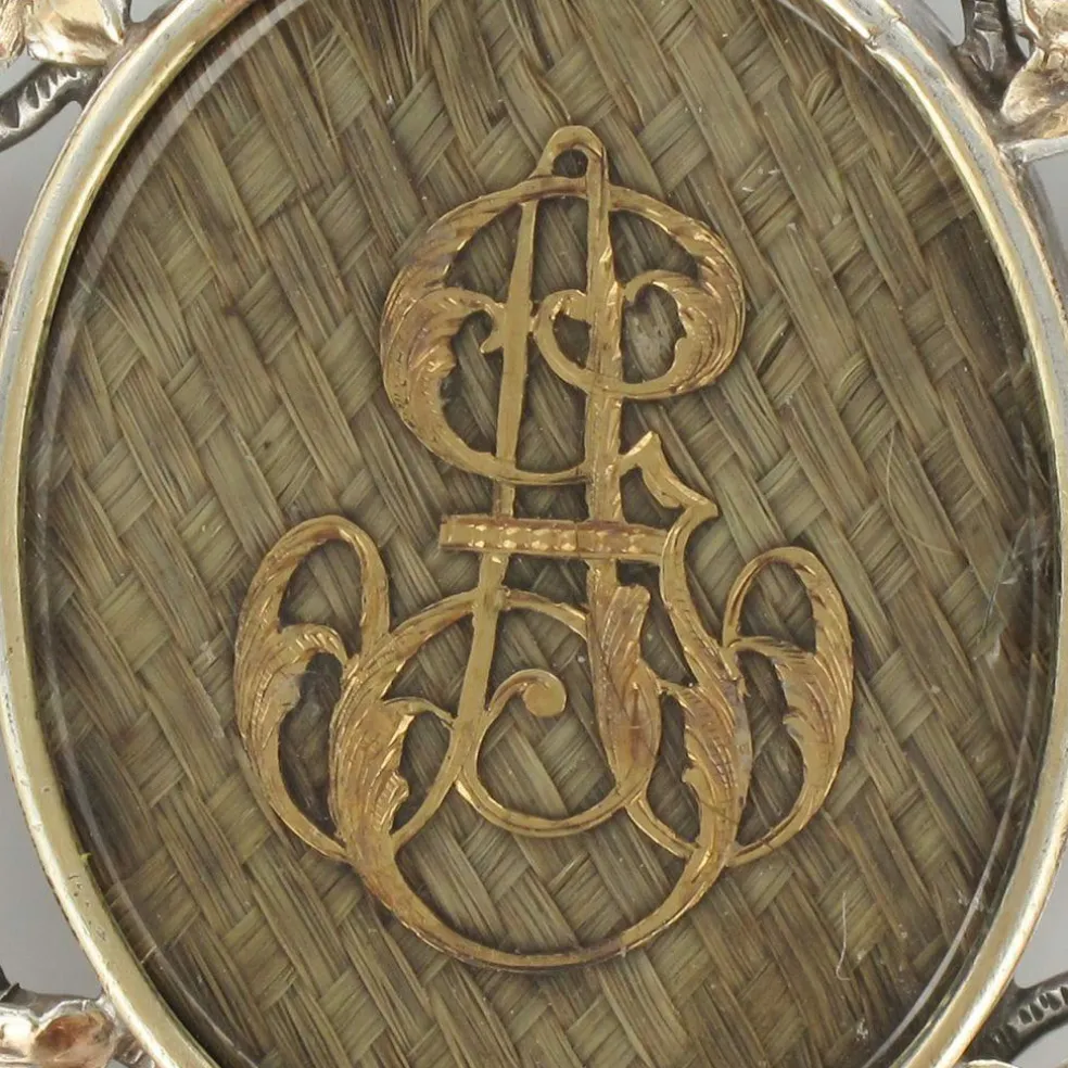 Broche ancienne argent cheveux souvenir