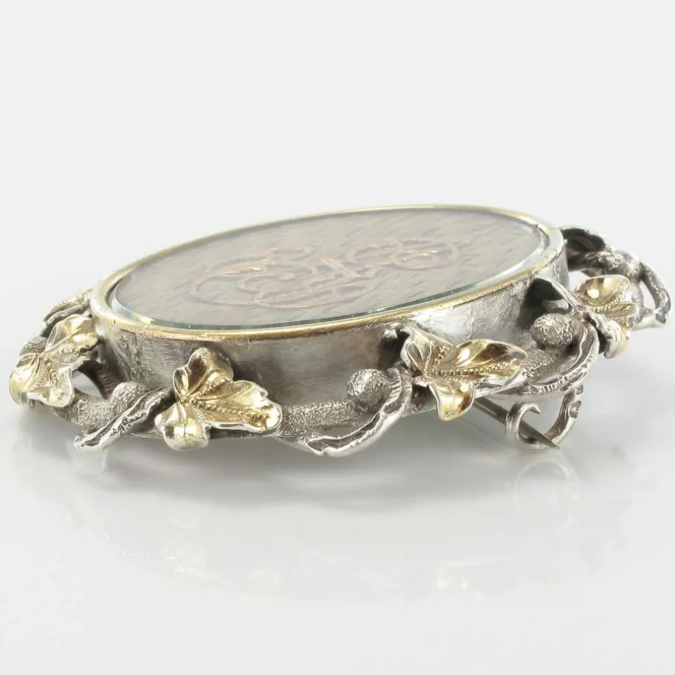 Broche ancienne argent cheveux souvenir