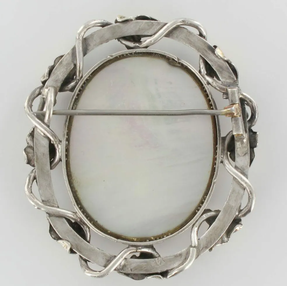 Broche ancienne argent cheveux souvenir