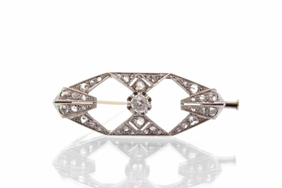 Broche ancienne Art Déco diamants en or et platine