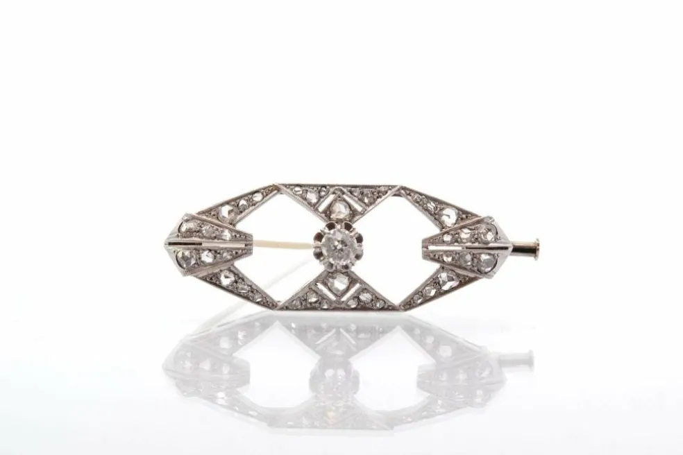 Broche ancienne Art Déco diamants en or et platine