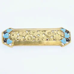 Broche ancienne art nouveau roses en or et émail
