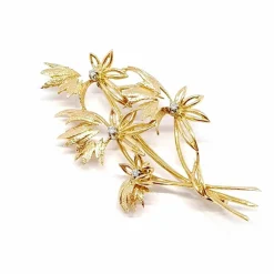 Broche ancienne "bouquet de fleurs" or jaune 18 carats diamants