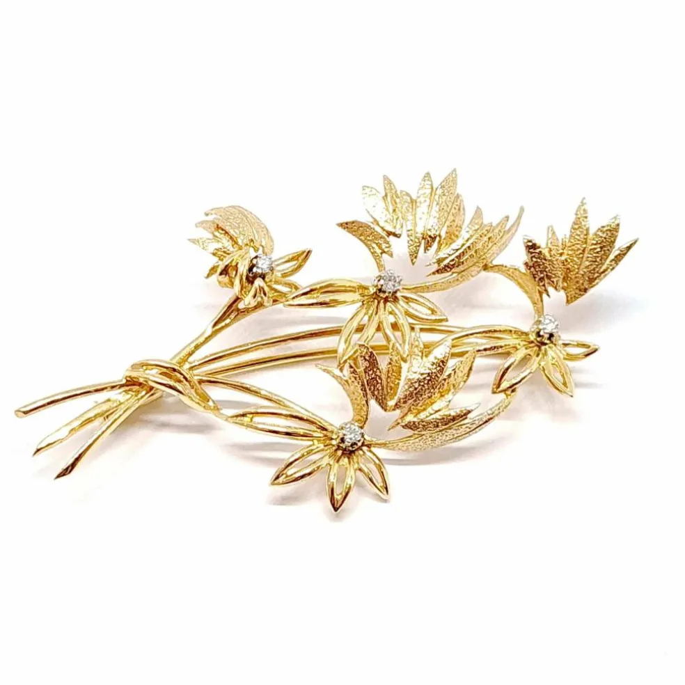 Broche ancienne "bouquet de fleurs" or jaune 18 carats diamants