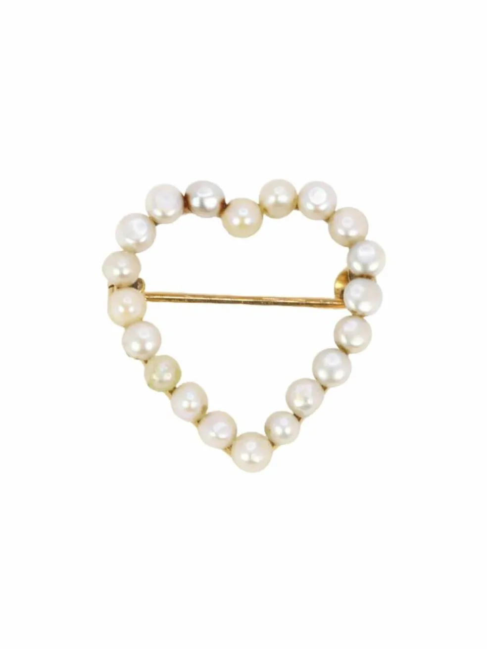 Broche ancienne coeur perles fines or jaune