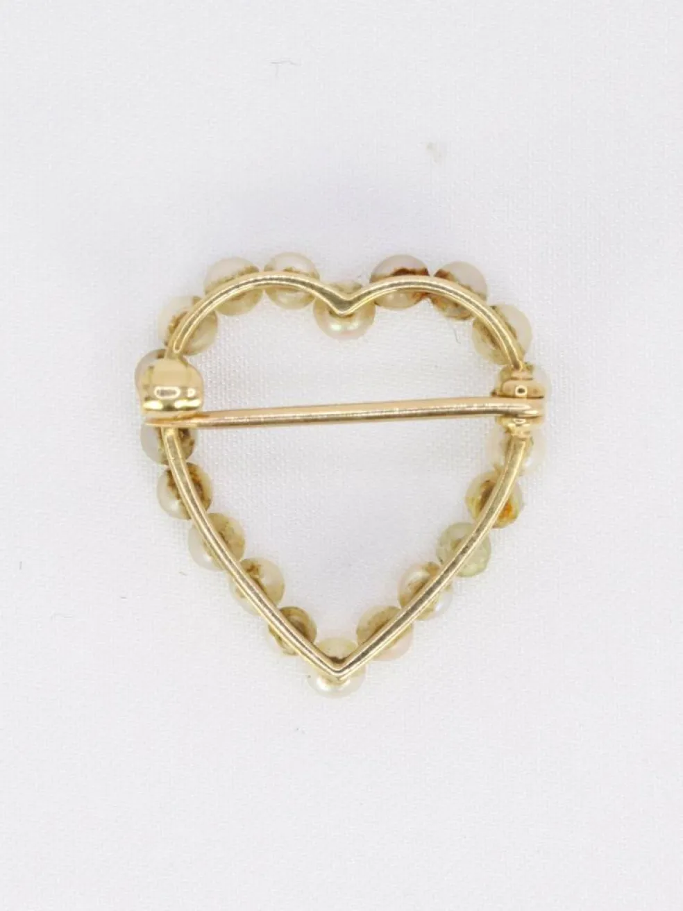 Broche ancienne coeur perles fines or jaune
