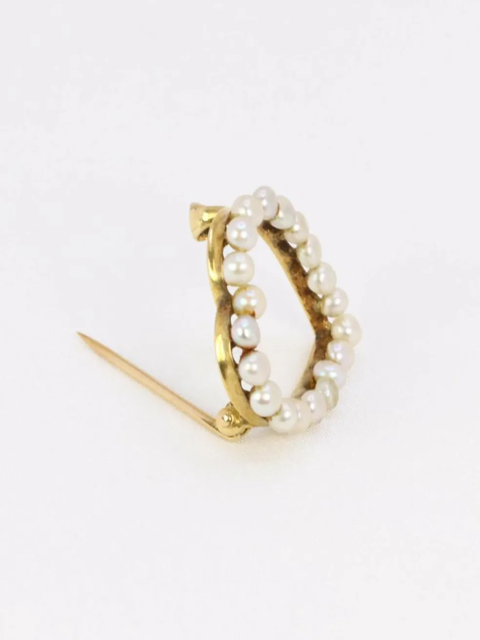 Broche ancienne coeur perles fines or jaune