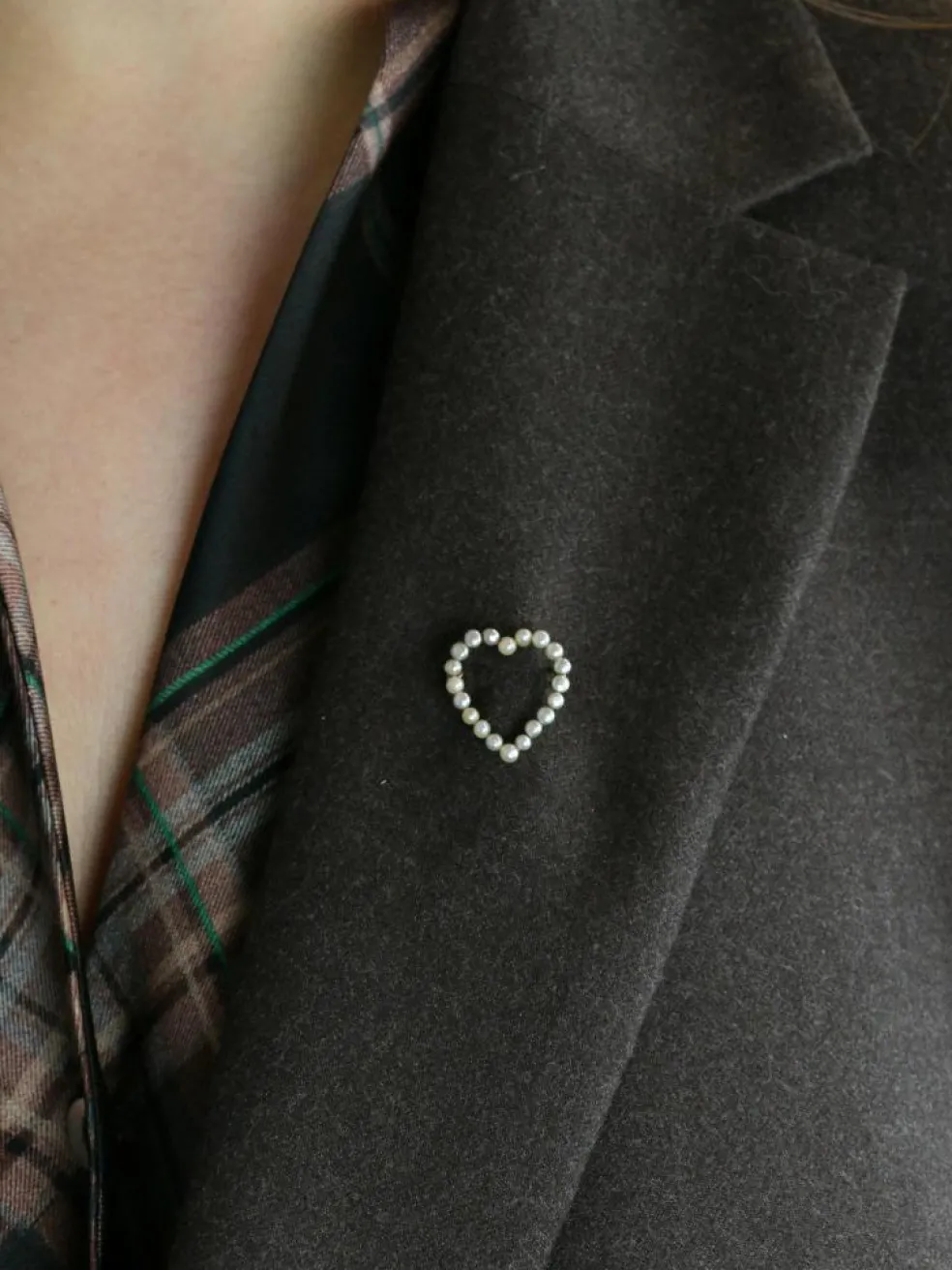 Broche ancienne coeur perles fines or jaune