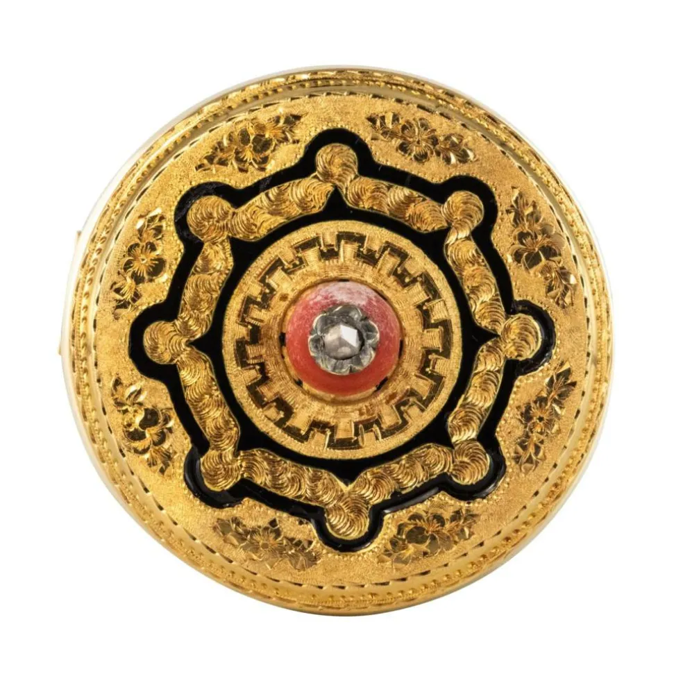 Broche ancienne corail émail et diamant