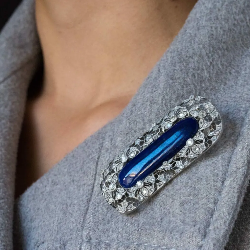 Broche ancienne diamants et lapis lazuli
