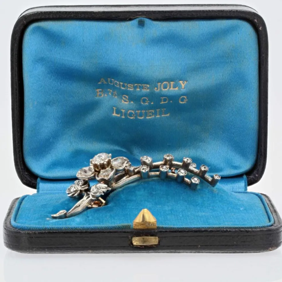 Broche ancienne diamants branche fleurie