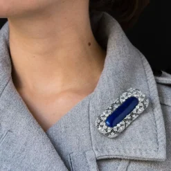 Broche ancienne diamants et lapis lazuli