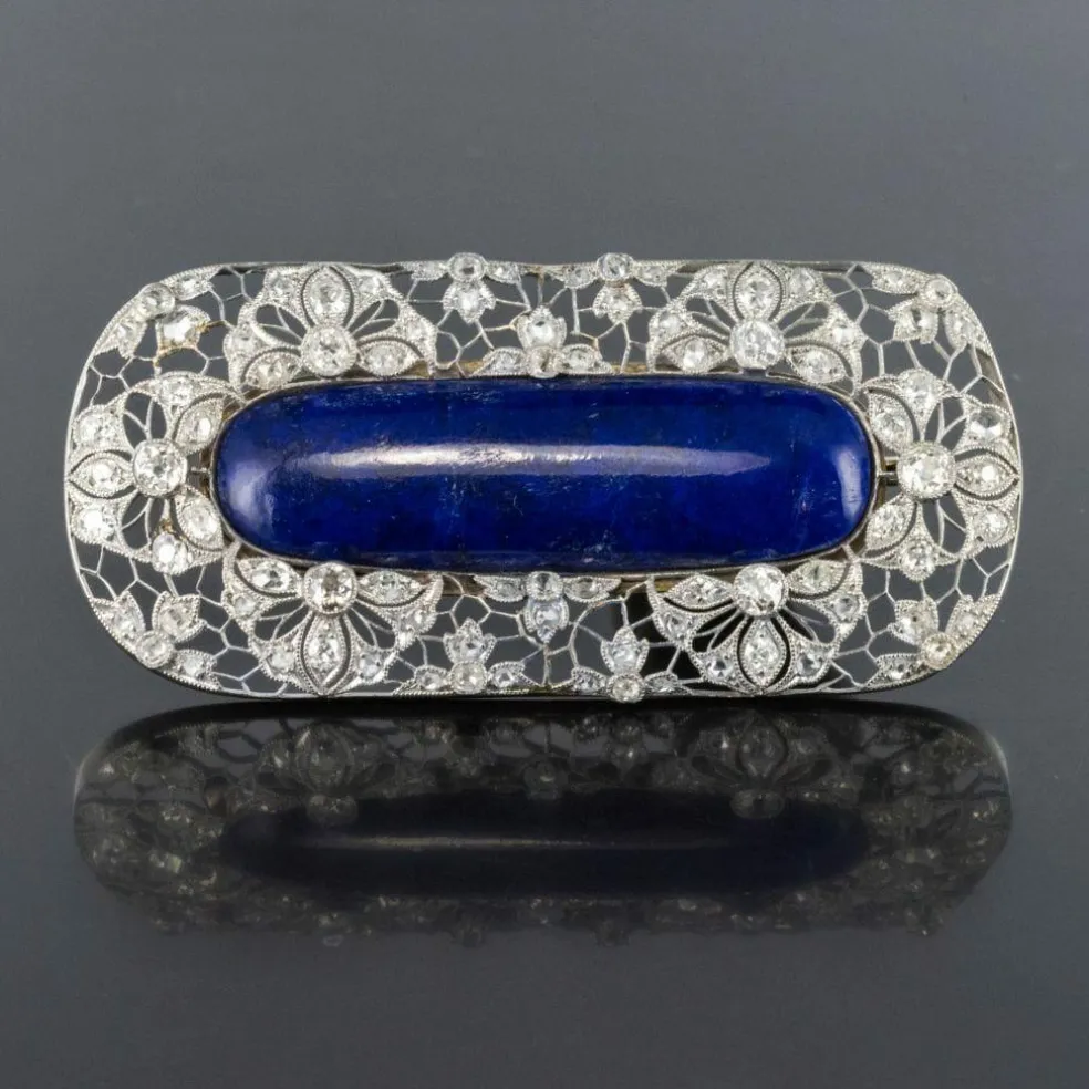 Broche ancienne diamants et lapis lazuli