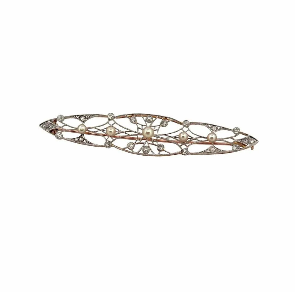 Broche ancienne en or , perles et diamants