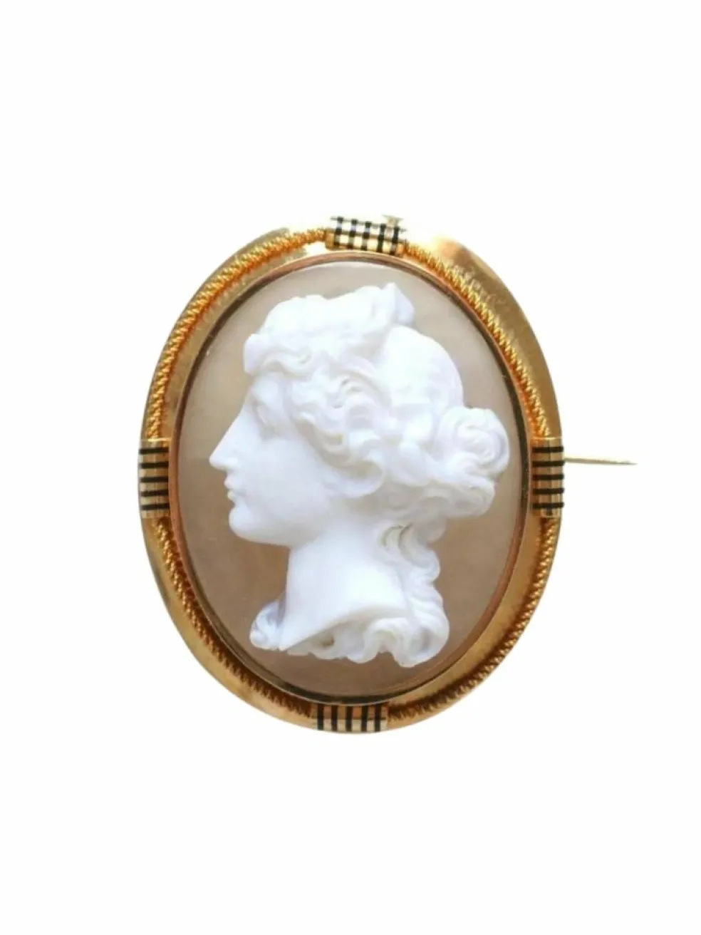 Broche ancienne en or jaune et camée agate