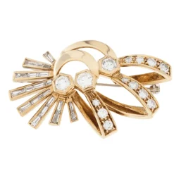 Broche ancienne en or jaune et diamants certificat HRD