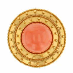 Broche ancienne en or jaune mat et sa perle de corail