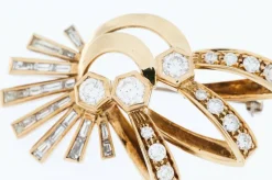 Broche ancienne en or jaune et diamants certificat HRD