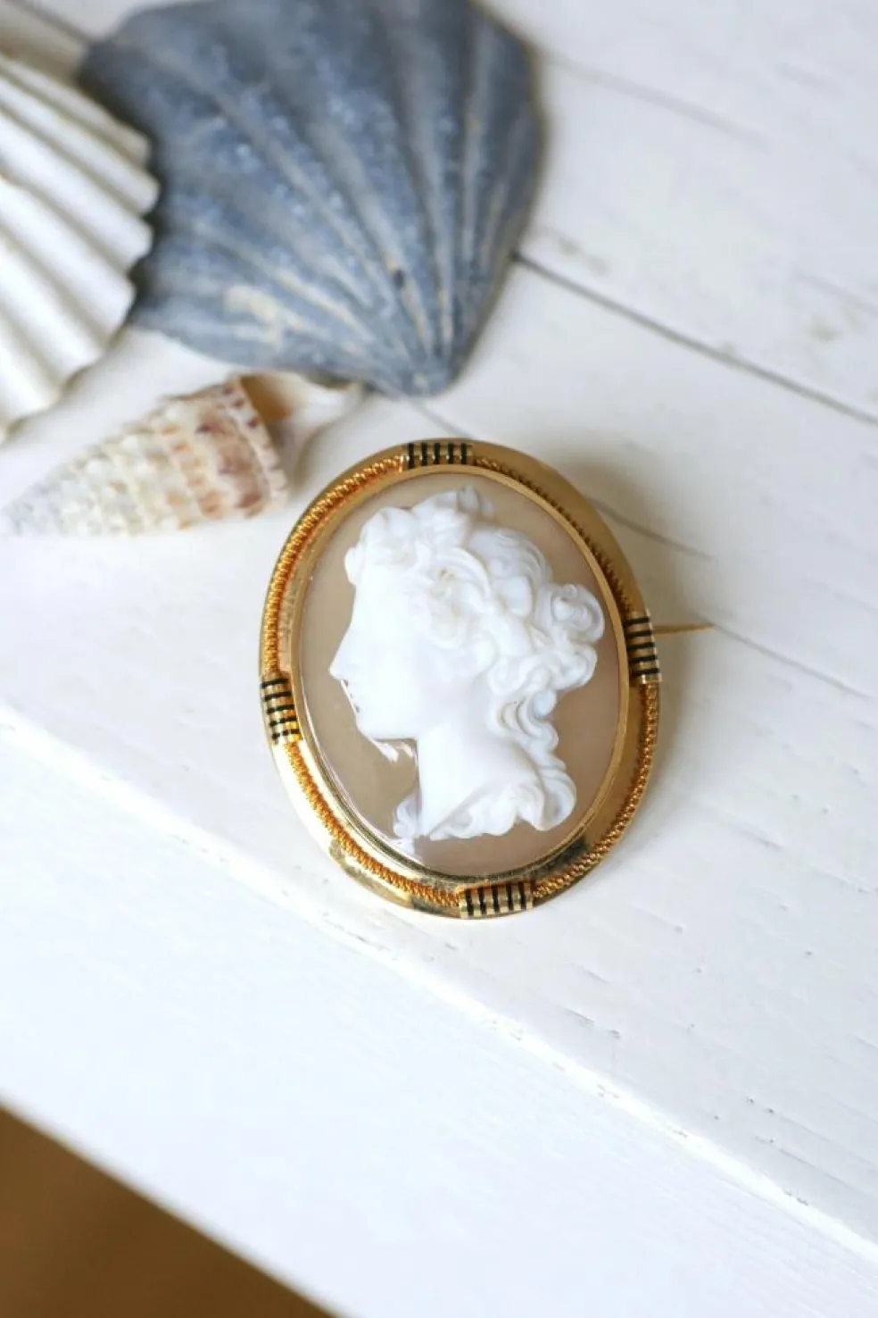 Broche ancienne en or jaune et camée agate