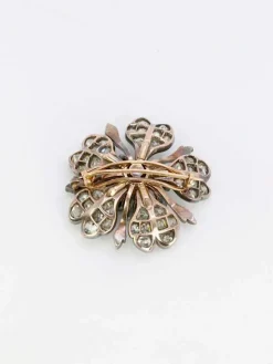 Broche ancienne fleur or argent diamants taille ancienne