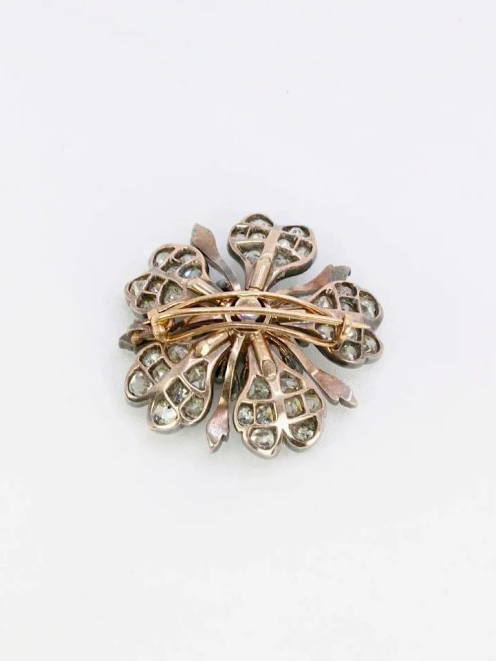 Broche ancienne fleur or argent diamants taille ancienne