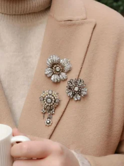 Broche ancienne fleur or argent diamants taille ancienne