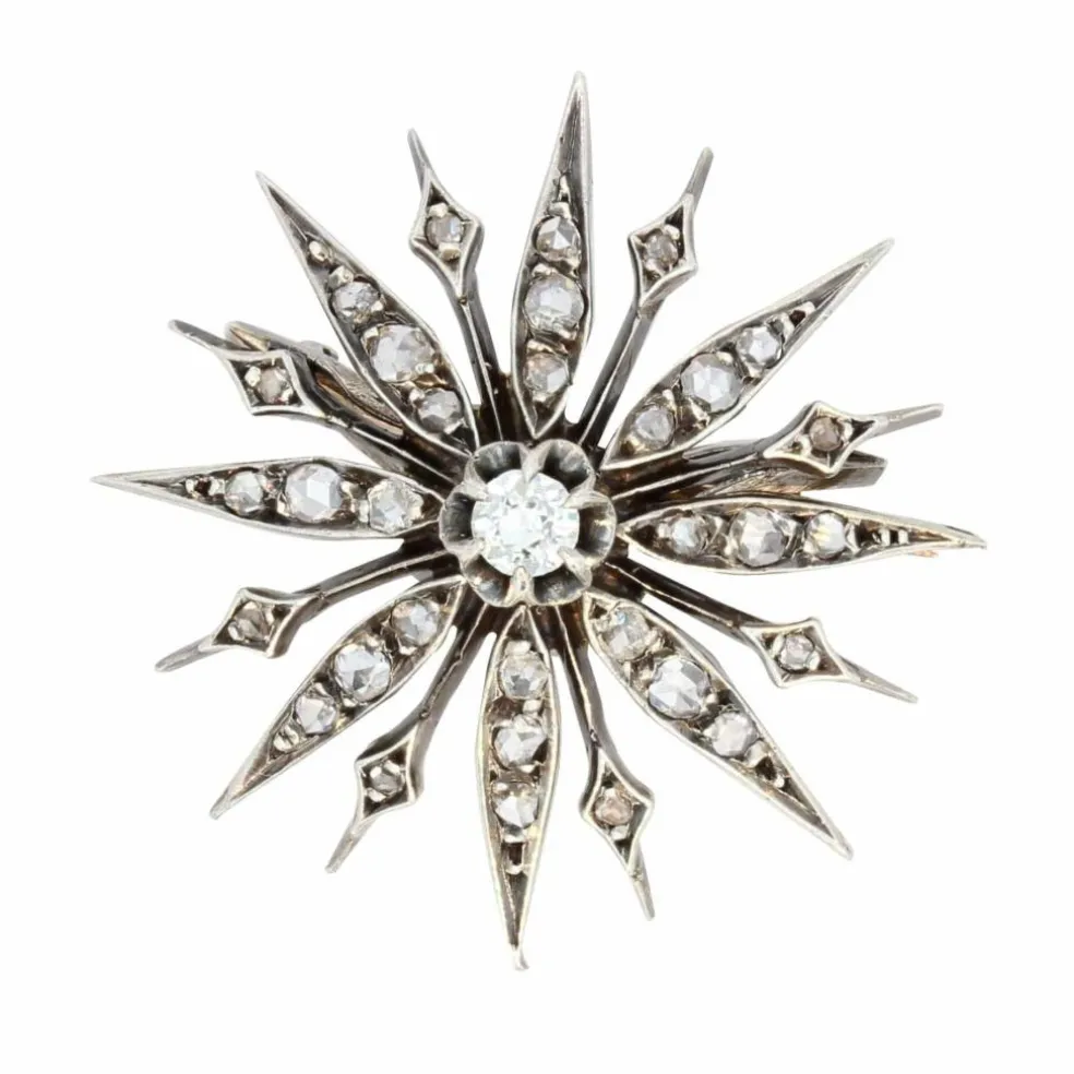Broche ancienne flocon diamants