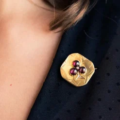 Broche ancienne grenats cabochons et diamants