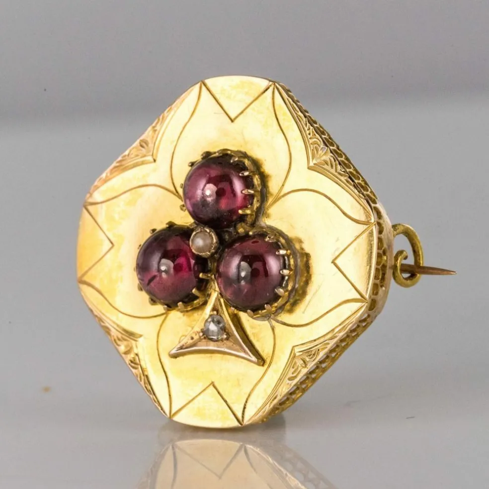 Broche ancienne grenats cabochons et diamants