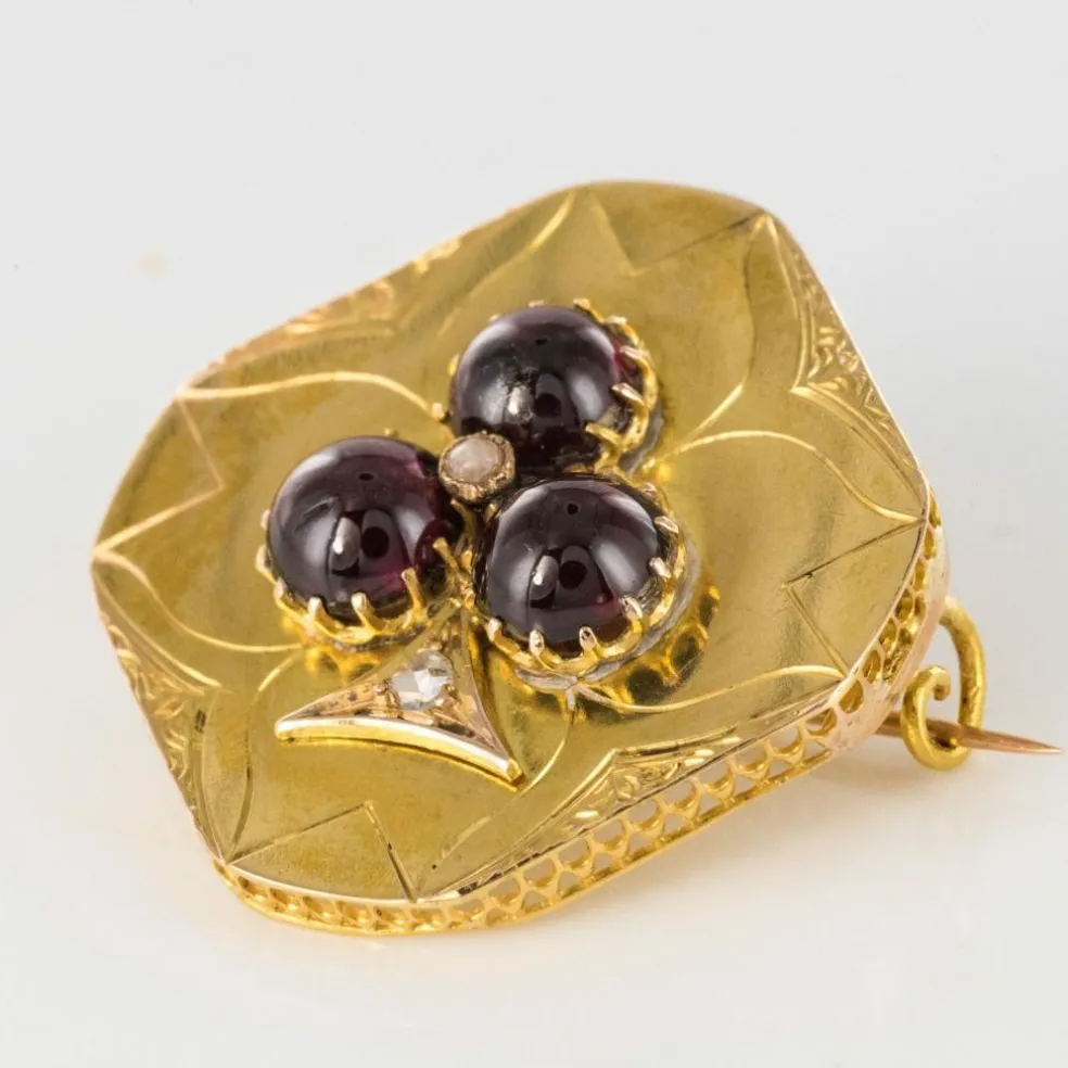 Broche ancienne grenats cabochons et diamants