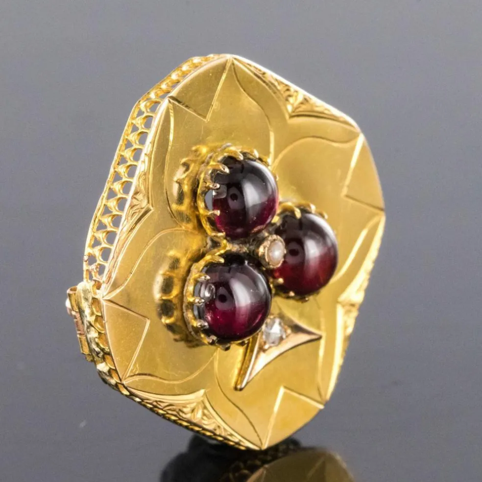 Broche ancienne grenats cabochons et diamants