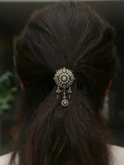 Broche ancienne guirlande or argent perles fines diamants taille ancienne