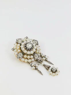 Broche ancienne guirlande or argent perles fines diamants taille ancienne
