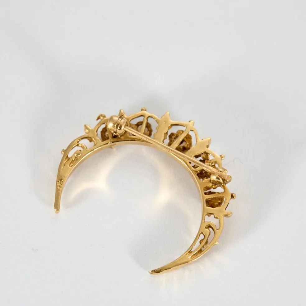 Broche ancienne Lune or et opales