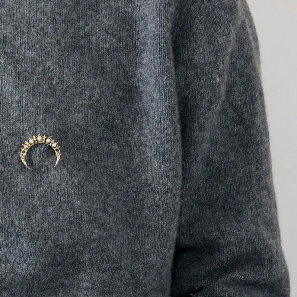 Broche ancienne Lune or et opales