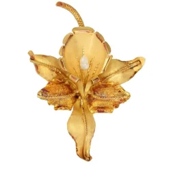 Broche ancienne lys en or mat et perle