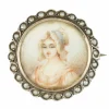 Broche ancienne miniature et perles sur argent