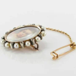 Broche ancienne miniature perles fines et diamants