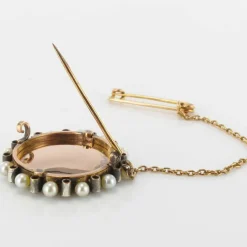 Broche ancienne miniature perles fines et diamants