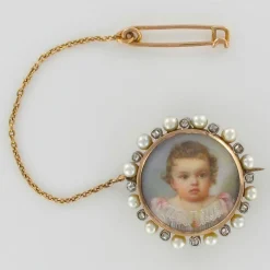 Broche ancienne miniature perles fines et diamants