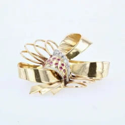 Broche ancienne noeud vintage diamants rubis