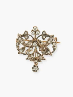 BROCHE ANCIENNE OR, ARGENT & DIAMANTS
