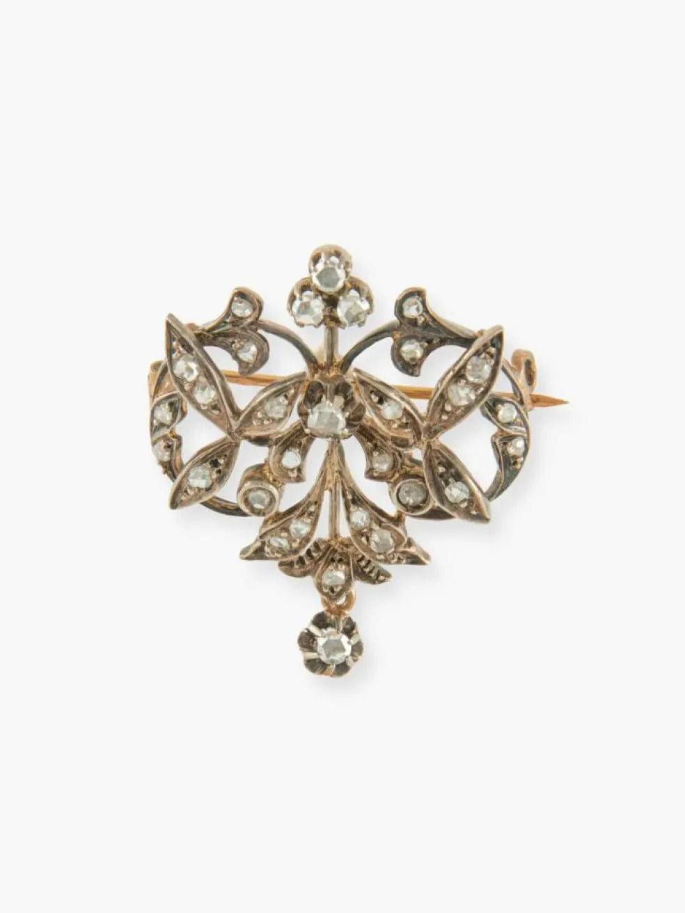 BROCHE ANCIENNE OR, ARGENT & DIAMANTS