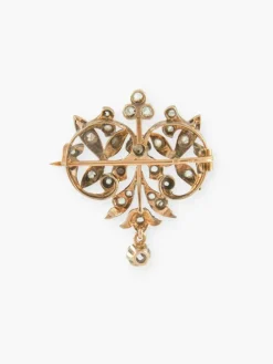 BROCHE ANCIENNE OR, ARGENT & DIAMANTS