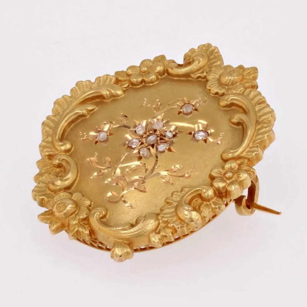 Broche ancienne or jaune et diamants taillés en rose
